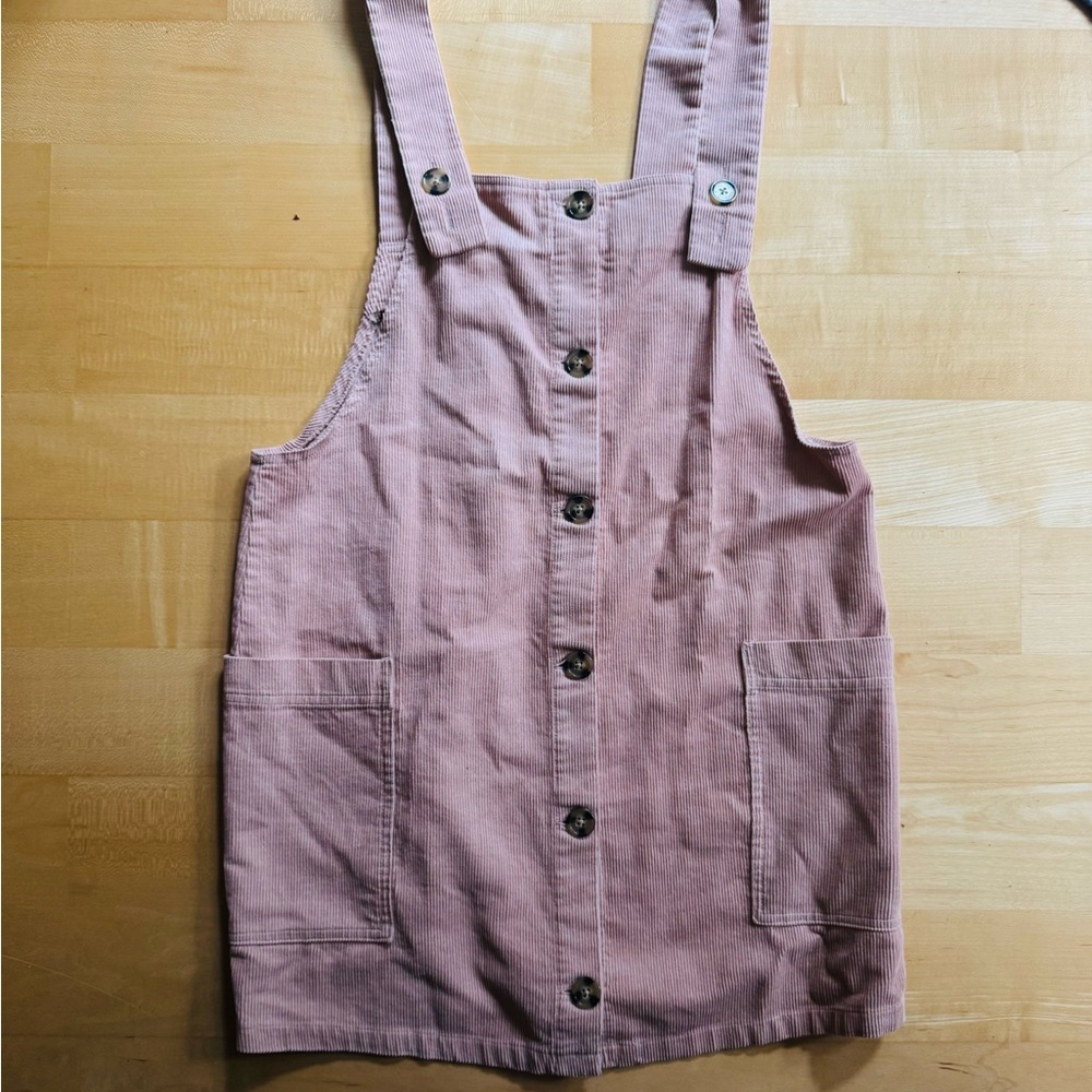 MANGO Pink Corduroy Button-Down Pinafore Dress